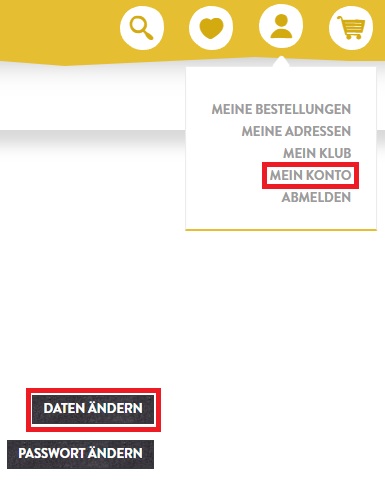 Screenshot des Bereichs "Mein Konto", in dem unter "Daten ändern" unter anderem die E-Mail-Adresse geändert werden kann.